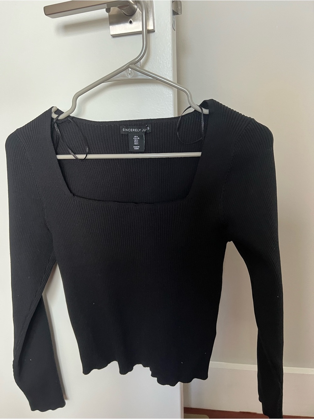 Sincerely Jules Black Ribbed Square-Neck Long Sleeve Tee